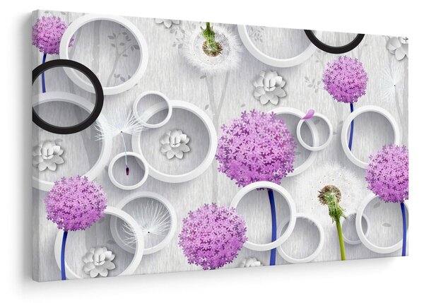 Obraz 3D abstrakcie s kruhmi a kvetinami (90x60 cm)