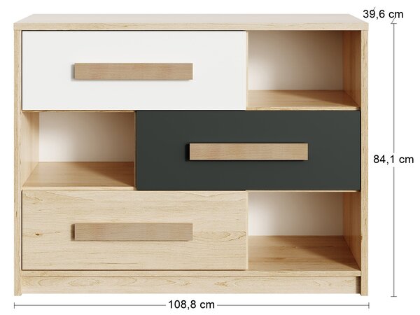 Komoda so zásuvkami Aurin CH-1100-3DR - pieskový artisan / biela / antracit