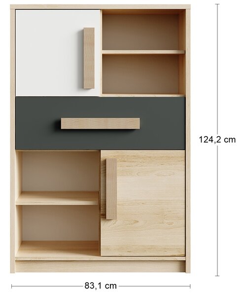 Dvojdverová komoda so zásuvkou Aurin CH-2D/1DR - pieskový artisan / biela / antracit