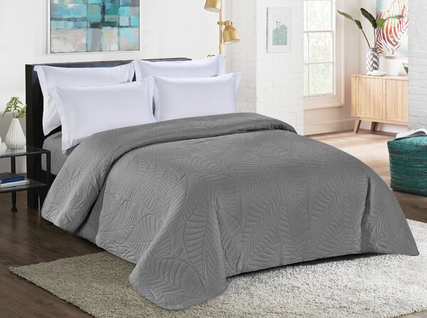 Sivý prehoz na posteľ so vzorom LEAVES Rozmer: 170 x 210 cm