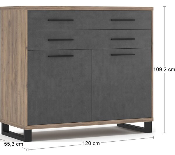 Dvojdverová komoda so zásuvkami Ovida 120 2D2DRWS - craft tobaco / matera