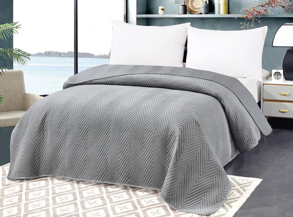 Sivý zamatový prehoz na posteľ ARROW VELVET Rozmer: 200 x 220 cm