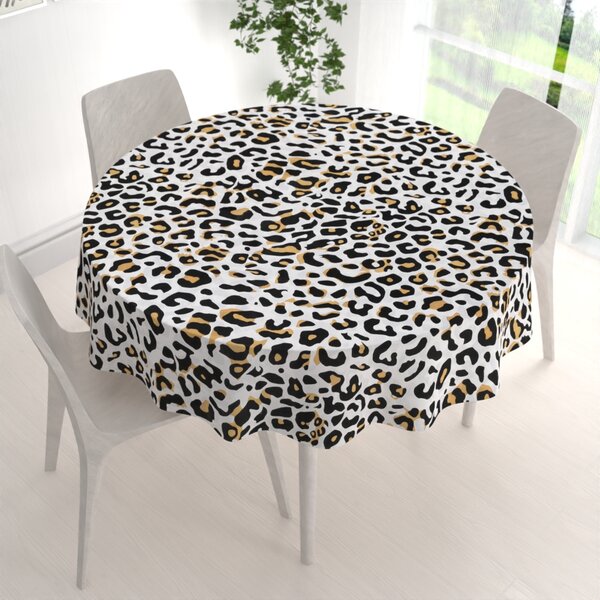 Biante Bavlnený okrúhly obrus Sandra SA-409 Leopardí vzor na bielom Ø 100 cm