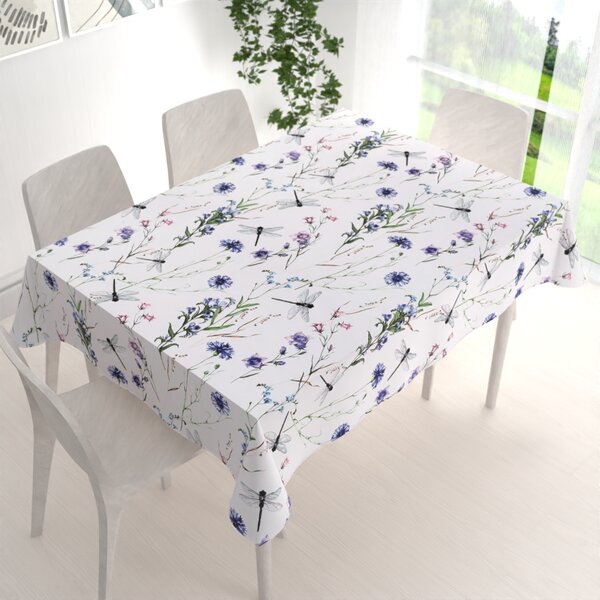 Biante Bavlnený obdĺžnikový obrus Sandra SA-429 Lúčne kvietky s vážkami 50x100 cm