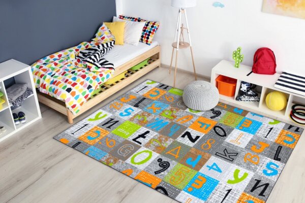 Koberec JUMPY Patchwork sivý/pomarančový/nebeský