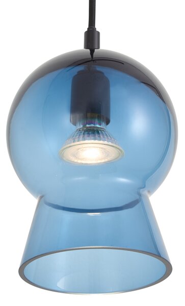 Retro závesná lampa čierna s modrým sklom pre 1-fázový koľajnicový systém - Iconic Bell