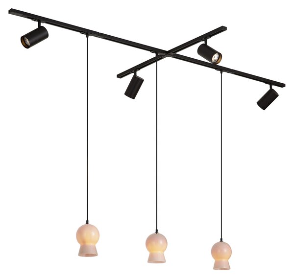 Moderný koľajnicový systém čierny so 4 bodovými svetlami a 3 bielymi závesnými svietidlami 1-fázový - Iconic Bell Jeana Luxe