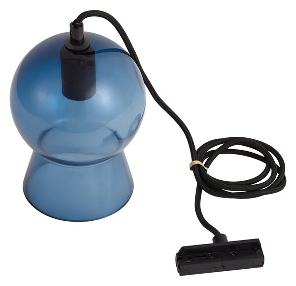 Retro závesná lampa čierna s modrým sklom pre 1-fázový koľajnicový systém - Iconic Bell