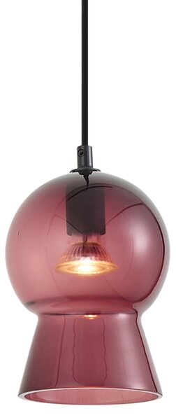 Retro závesná lampa čierna s fialovým sklom pre 1-fázový koľajnicový systém - Iconic Bell