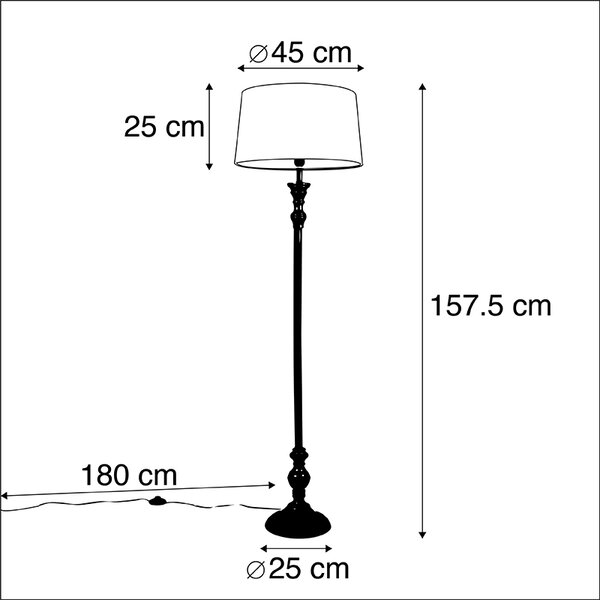 Stojaca lampa čierna s tienidlom z ľanu sivá 45 cm - Classico