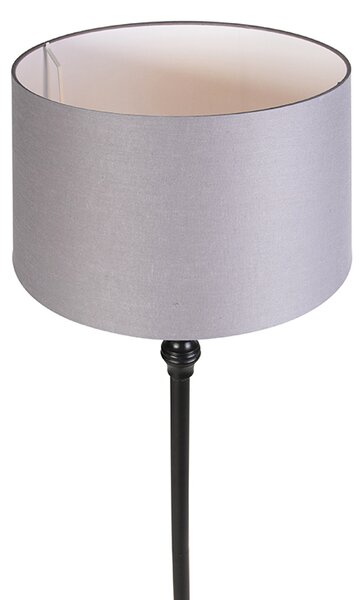 Stojaca lampa čierna s tienidlom z ľanu sivá 45 cm - Classico