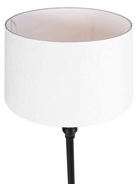 Stojaca lampa čierna s tienidlom z ľanu bielej farby 45 cm - Classico
