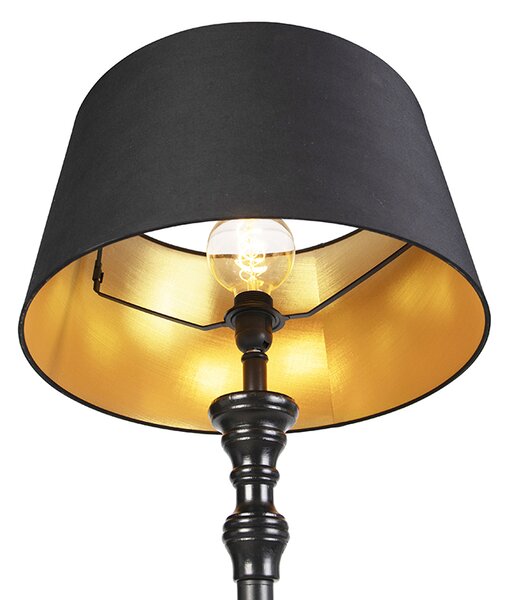 Stojaca lampa s bavlneným tienidlom čierna so zlatom 45 cm - Classico