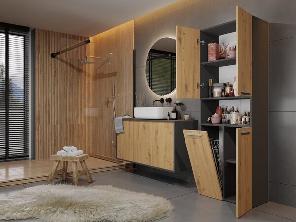 TP Living Kúpeľňová skrinka s košom na bielizeň NEL ART II dub artisan/antracit