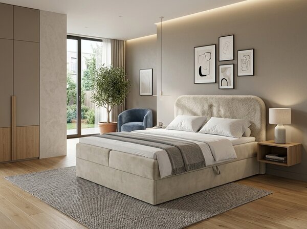 Čalúnená posteľ boxspring FORENA 140x200 cm krémová Matrac: Matrac Bonell pružinový