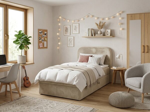 Čalúnená posteľ boxspring FORENA 90x200 cm krémová Matrac: Matrac Bonell pružinový