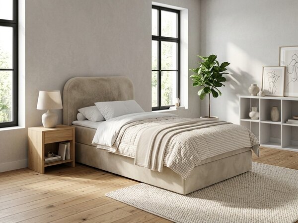 Čalúnená posteľ boxspring FORENA 90x200 cm krémová Matrac: Matrac Bonell pružinový