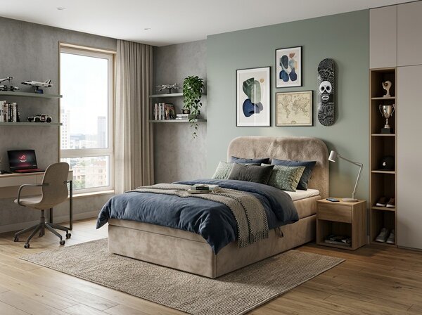 Čalúnená posteľ boxspring FORENA 90x200 cm béžová Matrac: Matrac Bonell pružinový