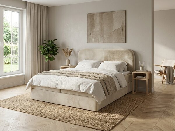 Čalúnená posteľ boxspring FORENA 140x200 cm krémová Matrac: Matrac Bonell pružinový