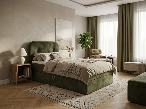 Čalúnená posteľ boxspring FORENA 90x200 cm tmavozelená Matrac: Matrac Bonell pružinový