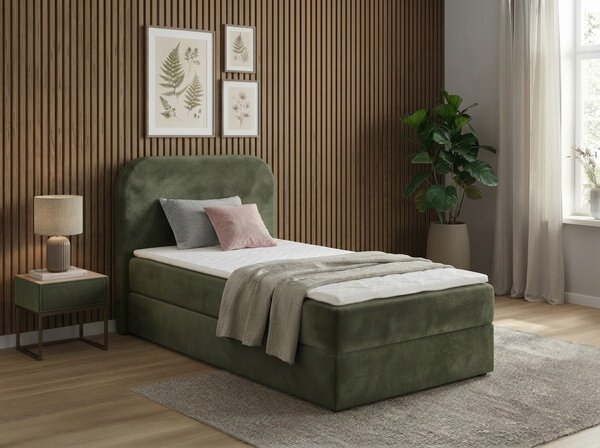 Čalúnená posteľ boxspring FORENA 90x200 cm tmavozelená Matrac: Matrac Bonell pružinový