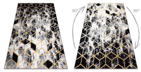 Koberec GLOSS 409A 82 3D kocka - čierny, zlatý, sivý