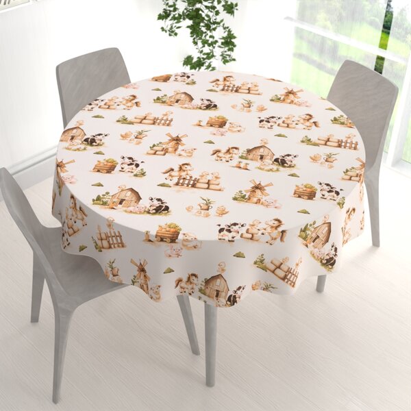 Biante Detský bavlnený okrúhly obrus Sandra SA-779 U nás na statku Ø 50 cm