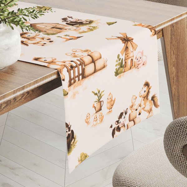 Biante Detský bavlnený behúň na stôl Sandra SA-779 U nás na statku 20x120 cm