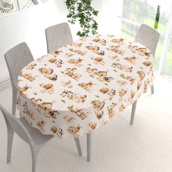 Biante Detský bavlnený oválny obrus Sandra SA-779 U nás na statku 50x100 cm