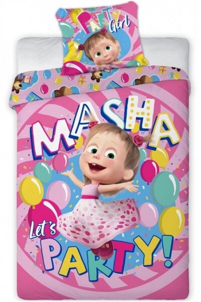 Detské posteľné obliečky Máša a medveď - motív Let's Party - 100% bavlna - 70 x 90 cm + 140 x 200 cm