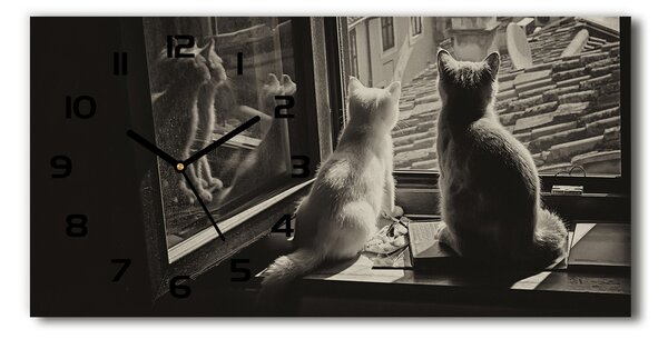 Vodorovné Sklenené hodiny na stenu Mačky pri okne