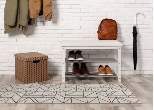 Behúň SIZAL FLOORLUX 20605 trojuholníky geometrický - strieborný, čierny