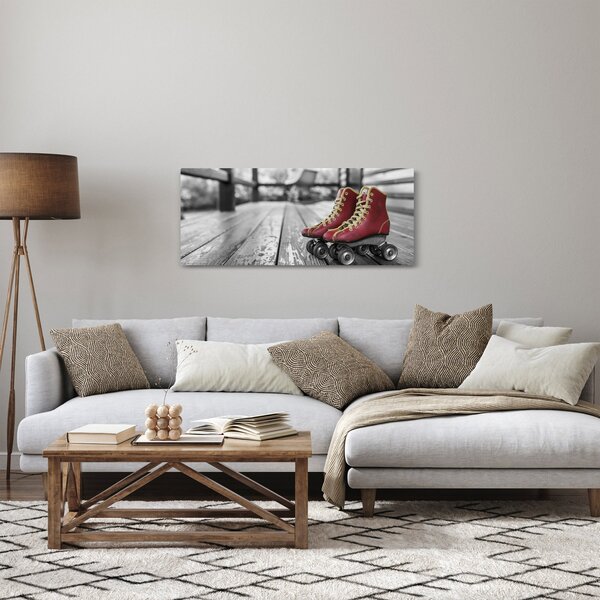 Obraz červených starých kolieskových topánok (120x50 cm)