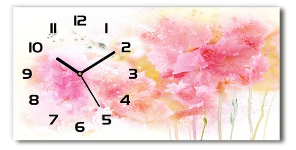 Vodorovné Moderné sklenené hodiny na stenu Kvety