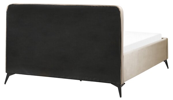 Rám postele s čelom sivobéžové zamatové čalúnenie čierne kovové nohy 160 x 200 cm klasický minimalistický štýl spálňa