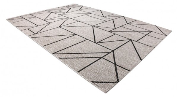 Koberec SIZAL FLOORLUX 20605 geometrický trojuholník - strieborný / čierny
