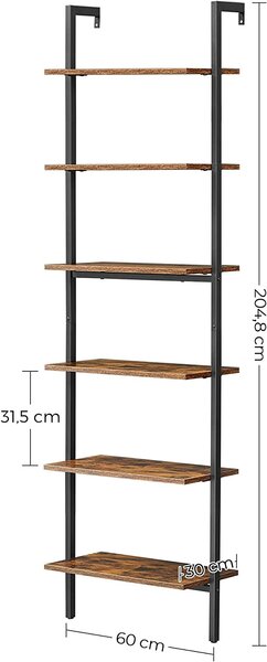 VASAGLE Regál na knihy 60x30x204,8cm čiernohnedý