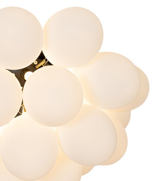 Stropné svietidlo v štýle Art Deco čierne s opálovým sklom 6-svetlo - Uvas