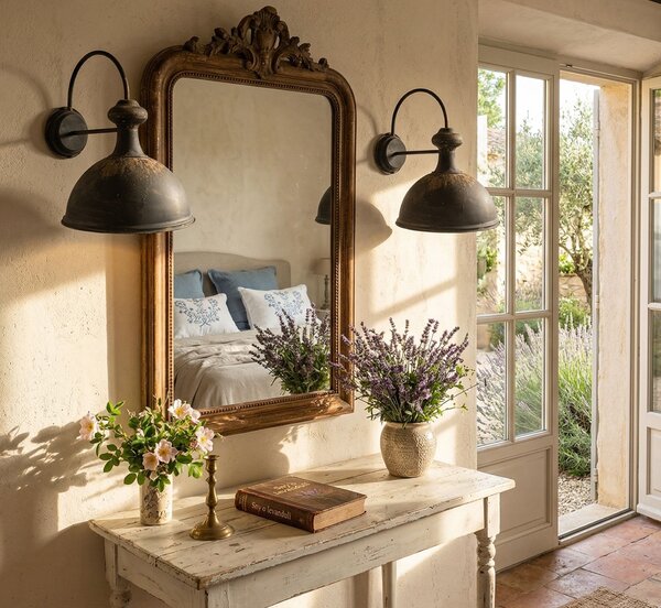 Nástěnná vintage čierna retro lampa Helene - 43*35*44 cm - Clayre & Eef