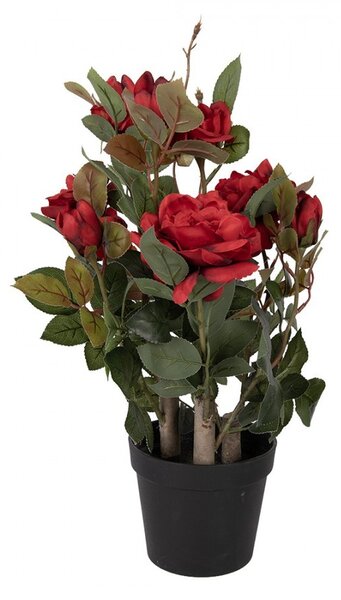 Dekoračná kvetina ruže v kvetináči s červenými kvetmi Rose red - 20*20*55 cm - Clayre & Eef
