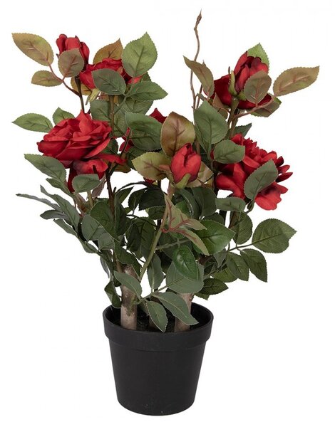 Dekoračná kvetina ruže v kvetináči s červenými kvetmi Rose red - 20*20*55 cm - Clayre & Eef