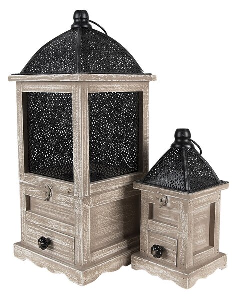 Set dvoch drevených lampášov Elliese so šuplíčkami - 20*20*53 / 14*14*25 cm - Clayre & Eef