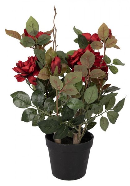 Dekoračná kvetina ruže v kvetináči s červenými kvetmi Rose red - 20*20*55 cm - Clayre & Eef