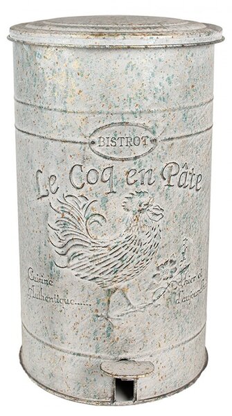 Šedý kovový odpadkový koš s pedálem Le Coq en Pate - 26*30*45 cm - Clayre & Eef