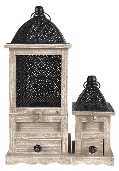 Set dvoch drevených lampášov Elliese so šuplíčkami - 20*20*53 / 14*14*25 cm - Clayre & Eef
