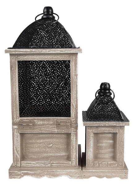 Set dvoch drevených lampášov Elliese so šuplíčkami - 20*20*53 / 14*14*25 cm - Clayre & Eef