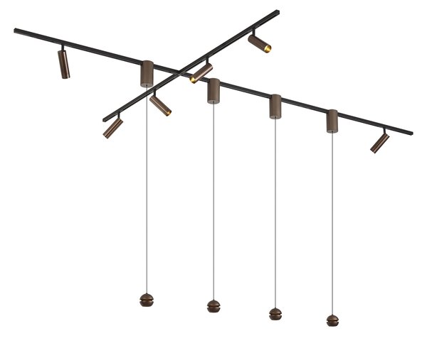 Moderný koľajnicový systém so 6 bodovými svetlami a 4 závesnými svetlami Easylift tmavý bronz 1-fázový - Slimline Uzzy Tira