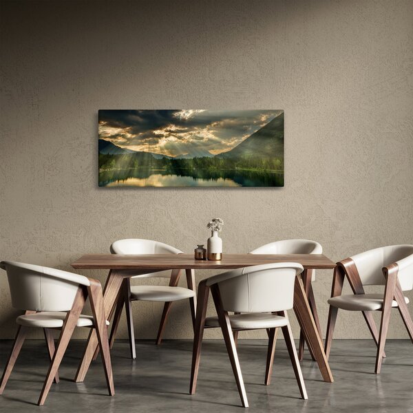Obraz jazera s presvitajúcim slnkom (120x50 cm)