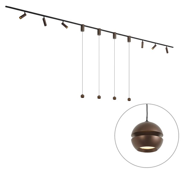 Moderný koľajnicový systém so 6 bodovými svetlami a 4 závesnými svetlami Easylift tmavý bronz 1-fázový - Slimline Uzzy Tira