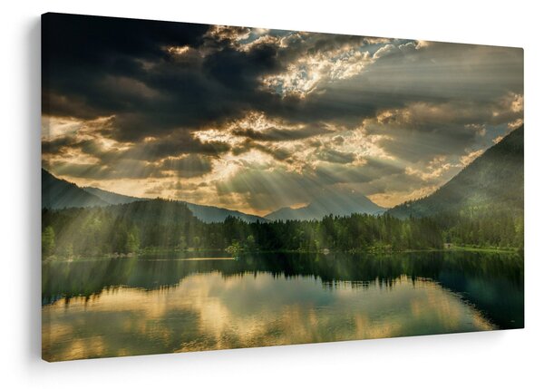 Obraz jazera s presvitajúcim slnkom (90x60 cm)